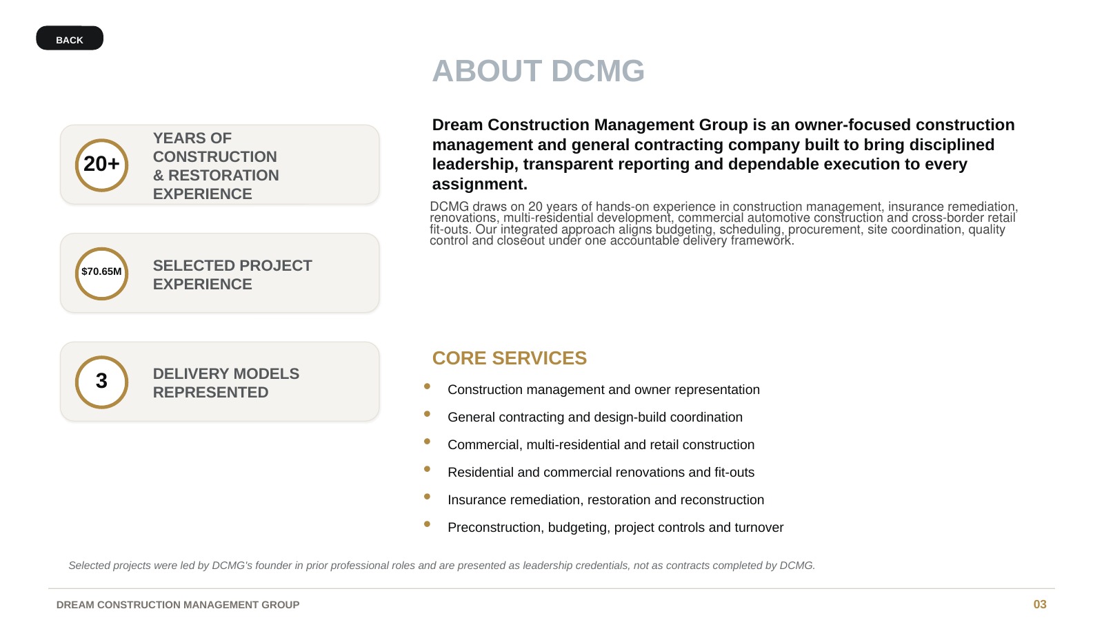 About DCMG, core services and company experience