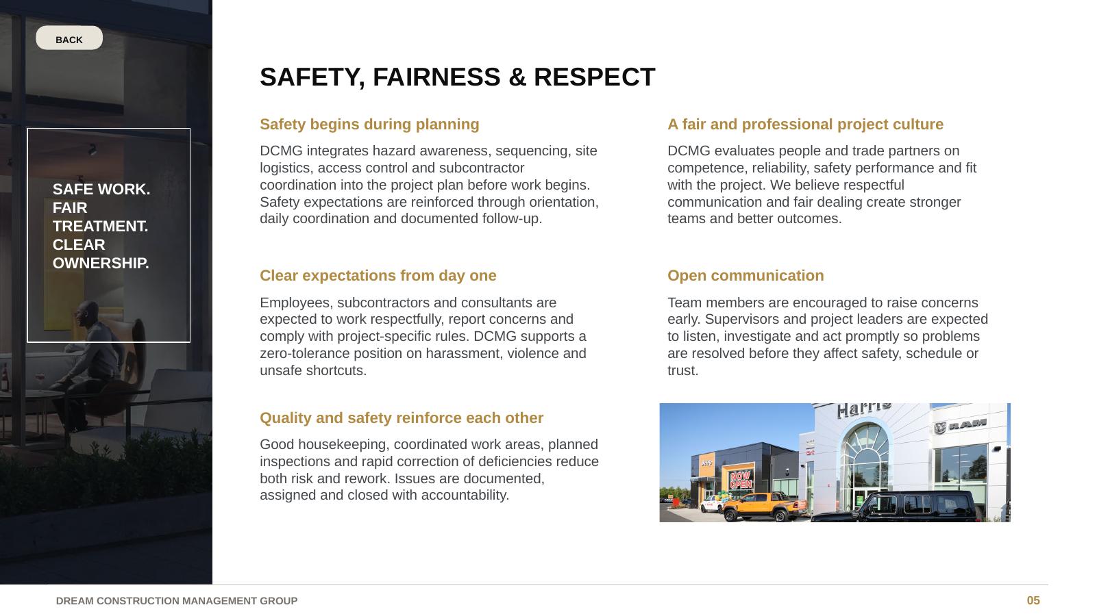 DCMG safety, fairness and respect principles